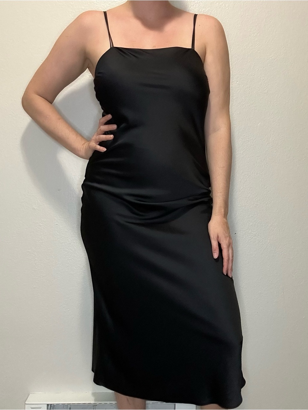 Abercrombie & Fitch Black Satin Slip Maxi Dress M Square Neck Y2K Minimalist